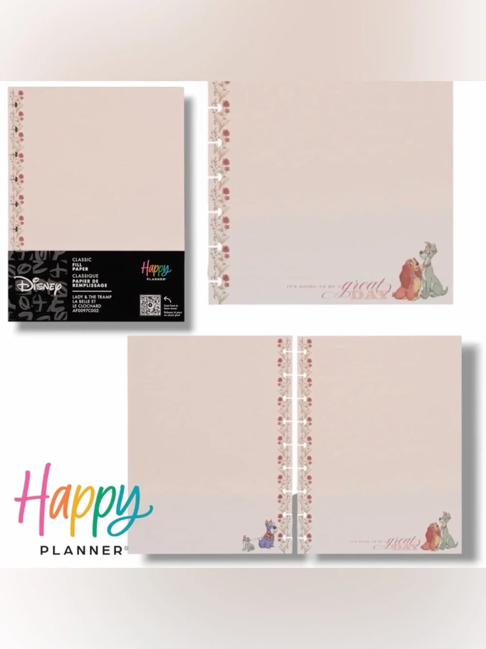 Happy Planner Disney Lady & The TrampDOT LINED CLASSIC FILLER PAPER 40SHEETS HTF